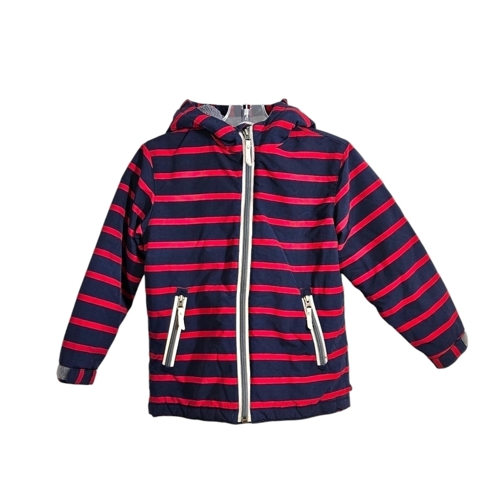 Hanna Andersson Navy Blue & Red Striped Insulated Coat